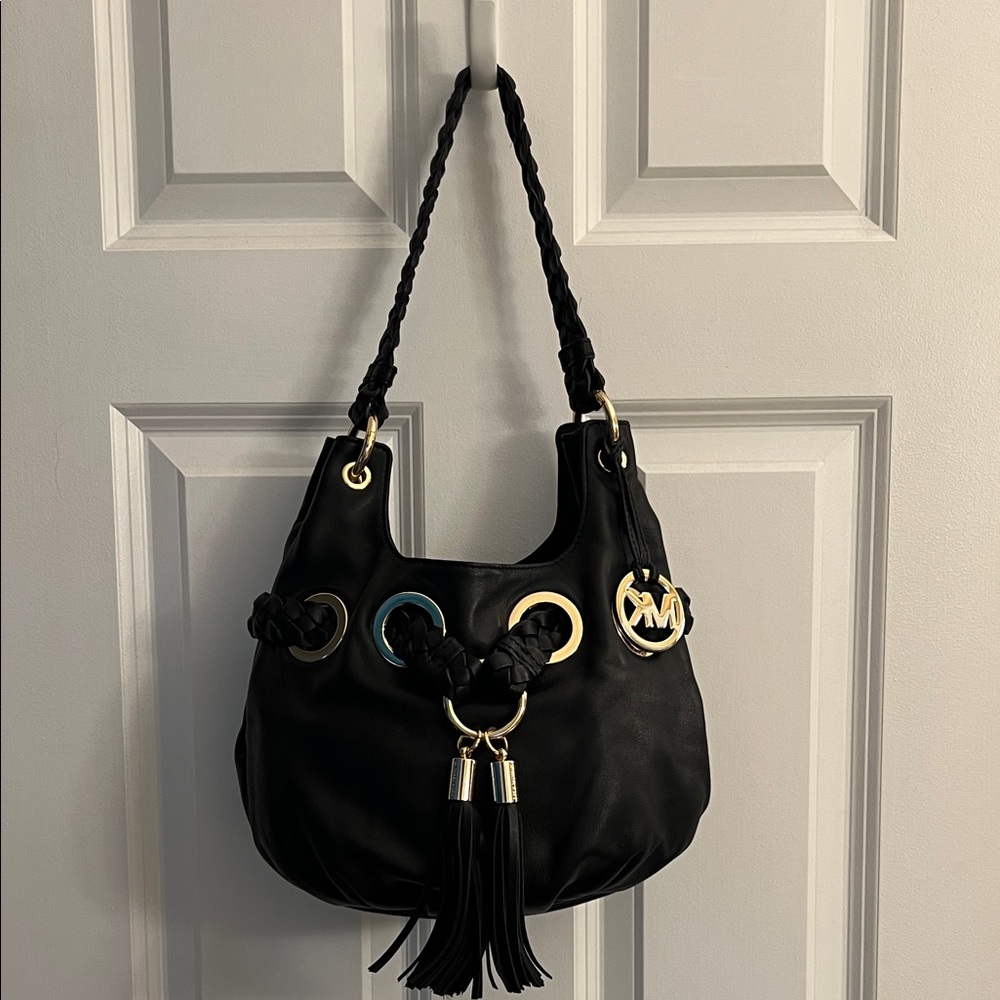 Michael Kors Black Hobo Bag with Gold Accents